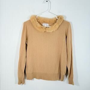 Rachel Riley Cashmere Angora Tan Sweater Genuine Fur Collar 2 Medium